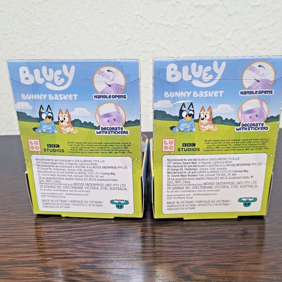 NEW Bluey & Bingo Bunny Basket  3” Figure Set of 2 w Sticker Sheet Green Purple - Picture 3 of 11